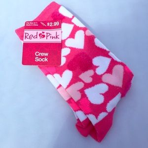 Red Pink Valentines Hearts Crew Socks